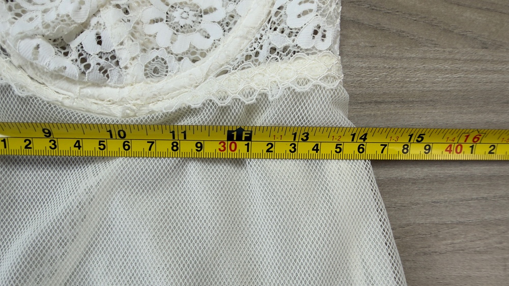 Lace Babydoll Women's Chemise Ivory Cream Size L Sheer Mesh Garter Straps